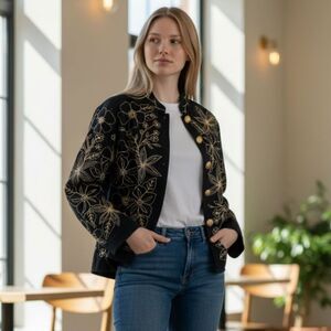 New Direction Vintage Black & Gold Embroidered Jacket